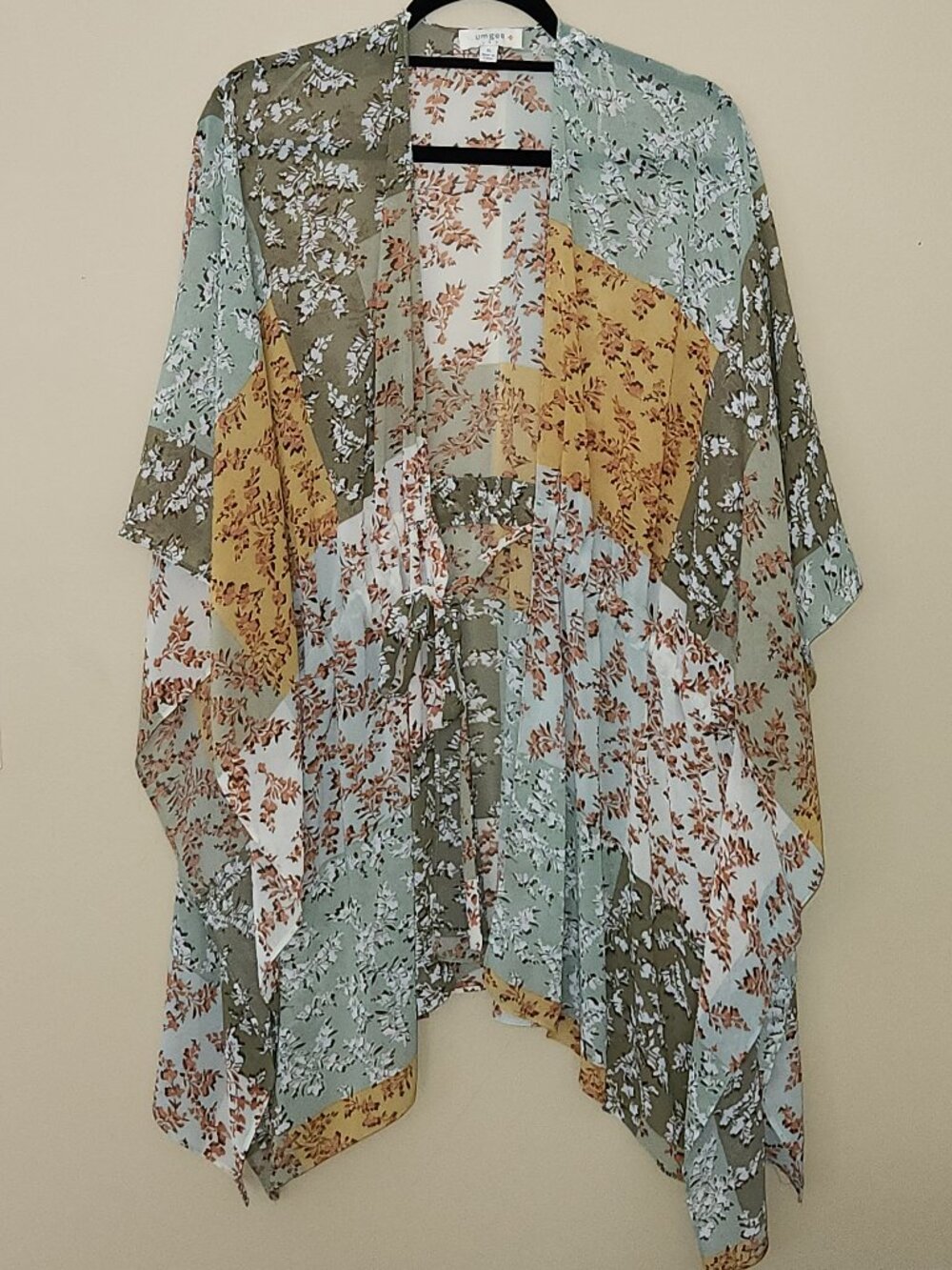 Umgee Kimono Duster Womens XL Patchwork Hippie Boho Tie Front Bow